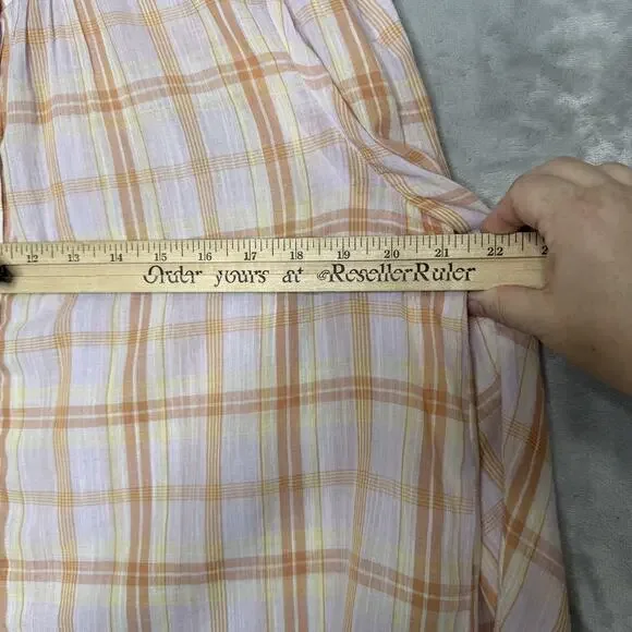 Ulla Johnson Plaid Button Down Shirt in Pink and Orange - Picture 8 of 10